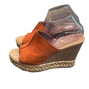 Dolce Vita Lewis Orange Suede Wedge Shoes Womens Size 9M Open Toe
